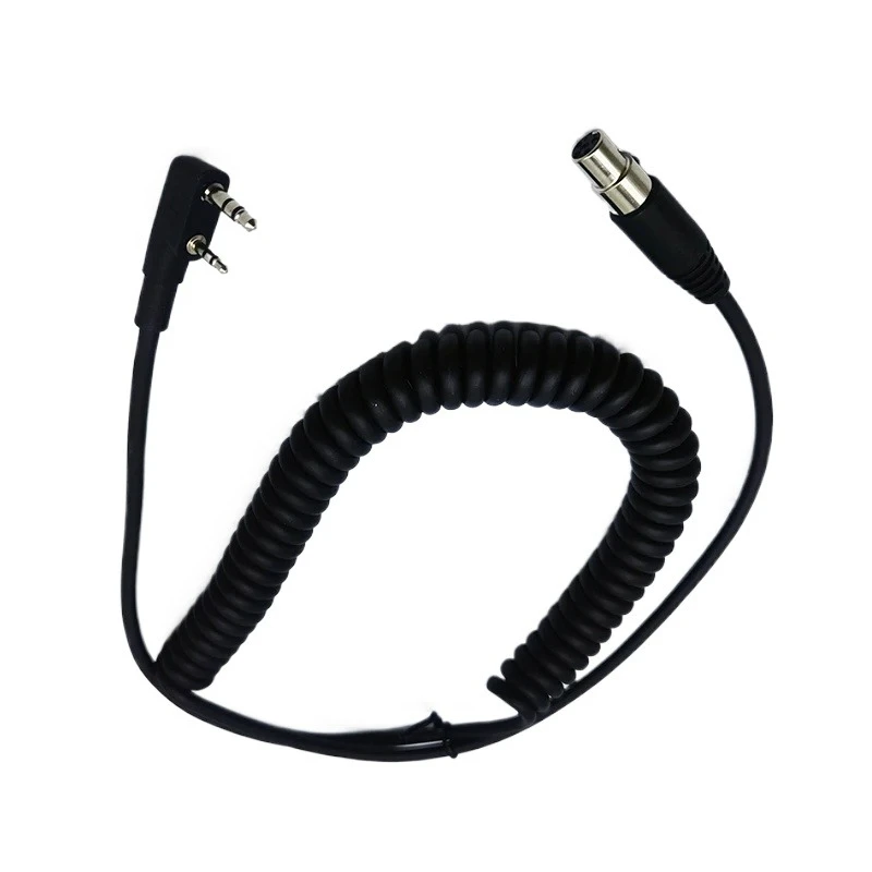 K-plug Baofeng Kenwood Walkie Talkie to Mini XLR5 Jack Adapter Coiled Cable for GA Military Aviation Helicopter Radio Headset