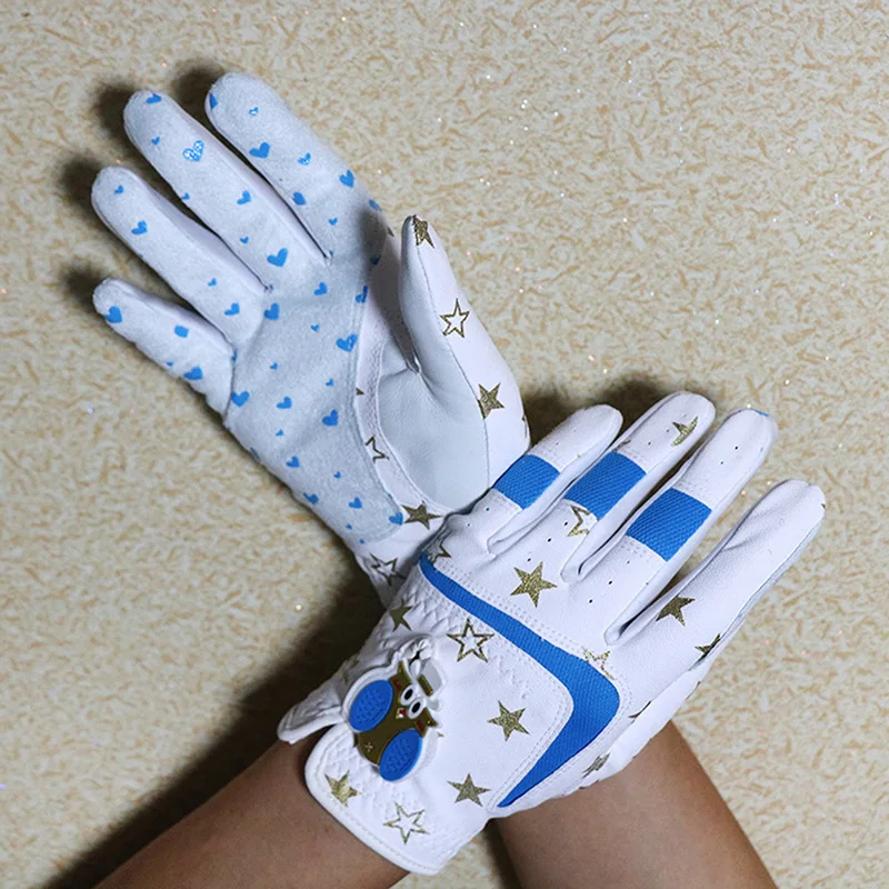 Kids Golf Gloves for Boys Girls Star Heart Print Anti Slip Gloves for Left Hand Right Hand