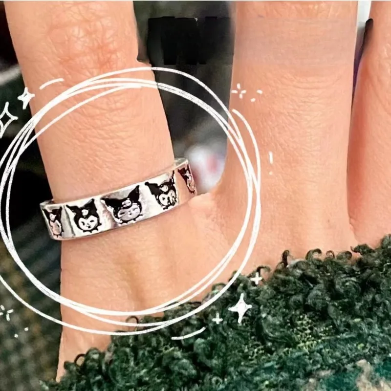 

Sanrio Kuromi Ring Adjustable Ring QCartoon Anime Character Couple Student Gifts Girlfriend Decoration Cute Girl's Birthday Gift