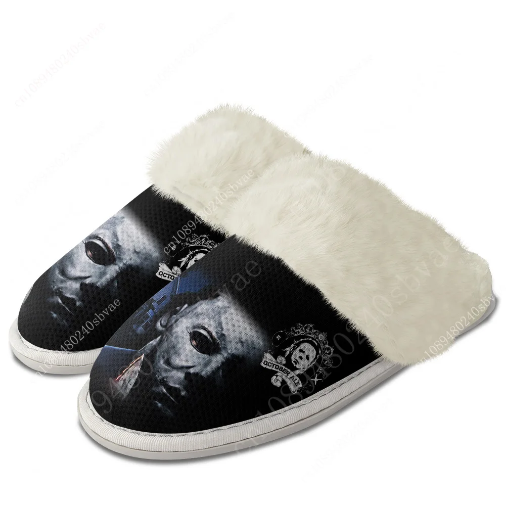 

Horror Halloween Shoes Custom Slippers Michael Myers Mens Womens Home Cotton Plush Bedroom Casual Custom Thermal Slipper