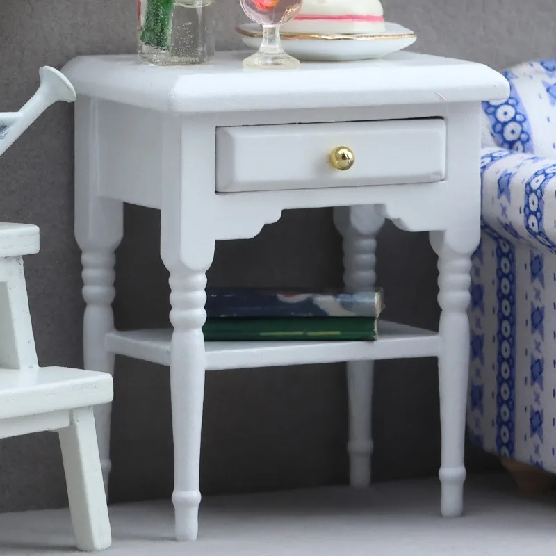 1:12 Dollhouse White Nightstand, Miniature Bedside Table for Bedroom Scene, Pretend Play Toy Dollhouse Furniture