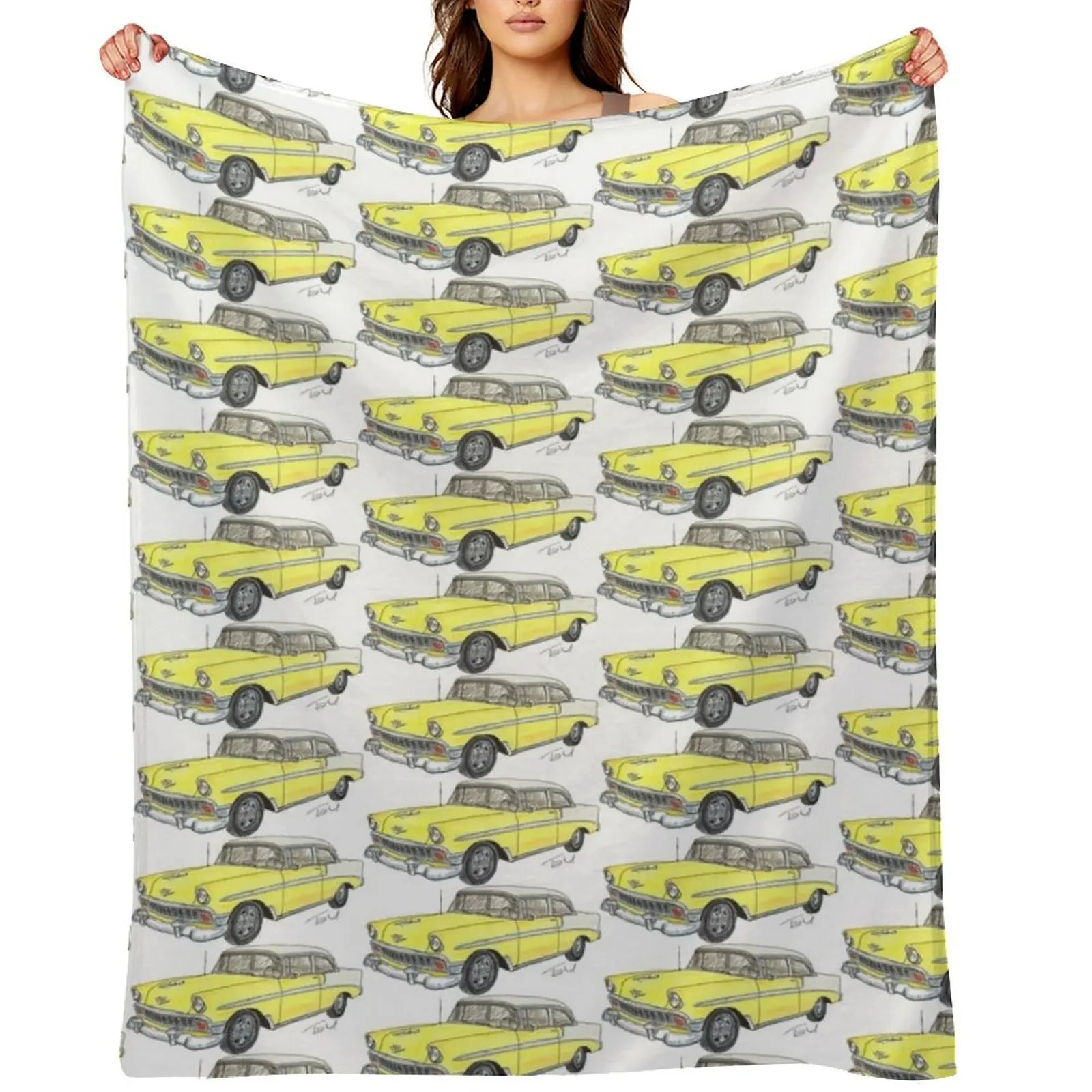 

1956 Belair 2 Door Post - White & Yellow Throw Blanket Decoratives Giant Sofa Fashion Sofas For Sofa Thin Blankets