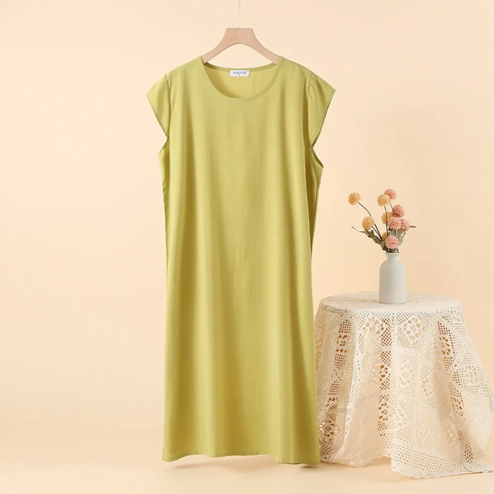 Thin Women's Nightgowns One Piece Pajamas Dress 2026 New Summer Sleeveless Nighties Solid Color Nightwear Home Wear Sleepwear