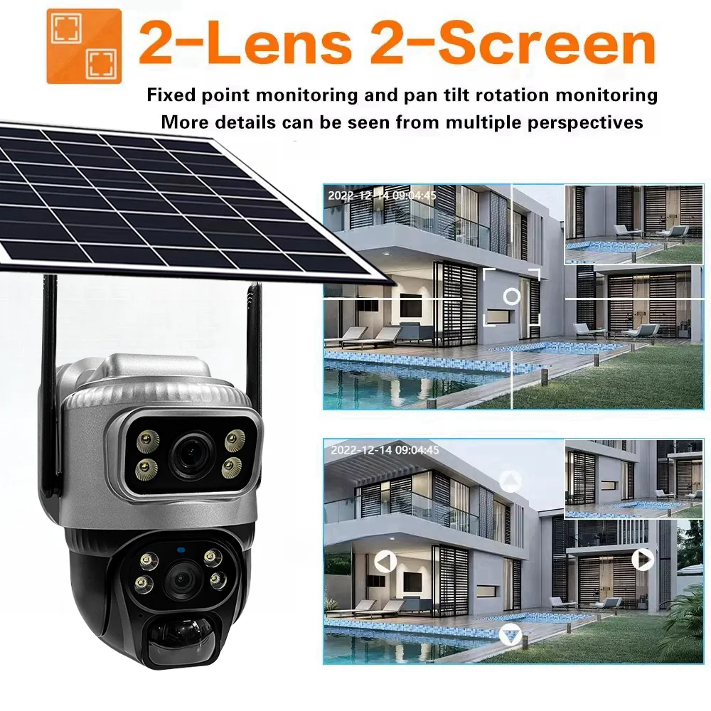 Solar-4G-Kamera für den Außenbereich, kabellos, 8 MP, Dual-Screen-Sicherheitsmonitor 360 ° Vorschau PIR Auto Tracking Smart Home Drahtlose CCTV-Kamera – Detail 6