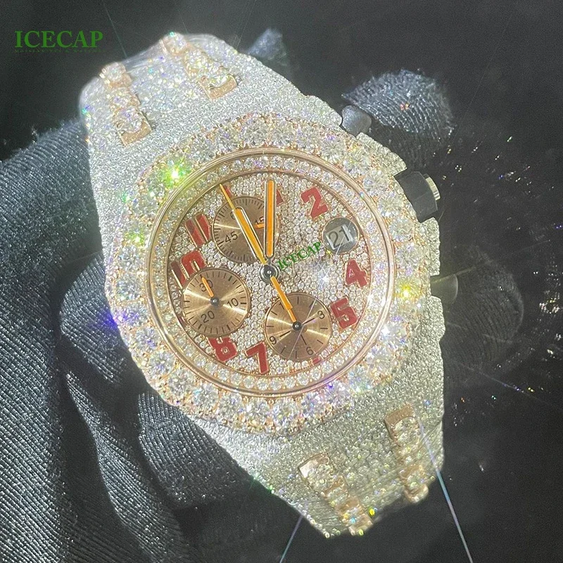 

Hot Selling Luxury Wrist Watches 41mm Iced Out VVS Moissanite Mechanical Watch Men Hiphop Bling Bling Fashion Jewelry