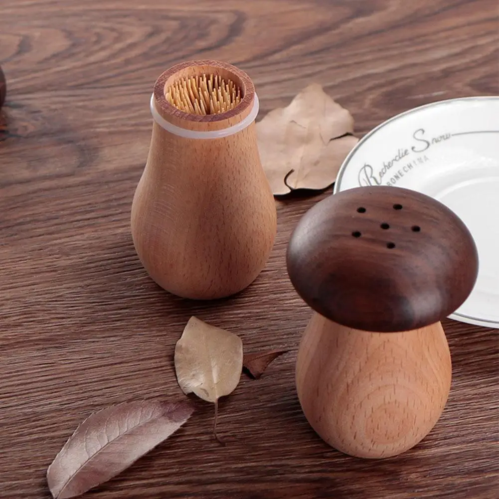 Creative Walnut Wood Toothpick Holder Dispenser Lovely Mushroom Head Toothpick Dispenser Container For Home Kitchen Restaurant