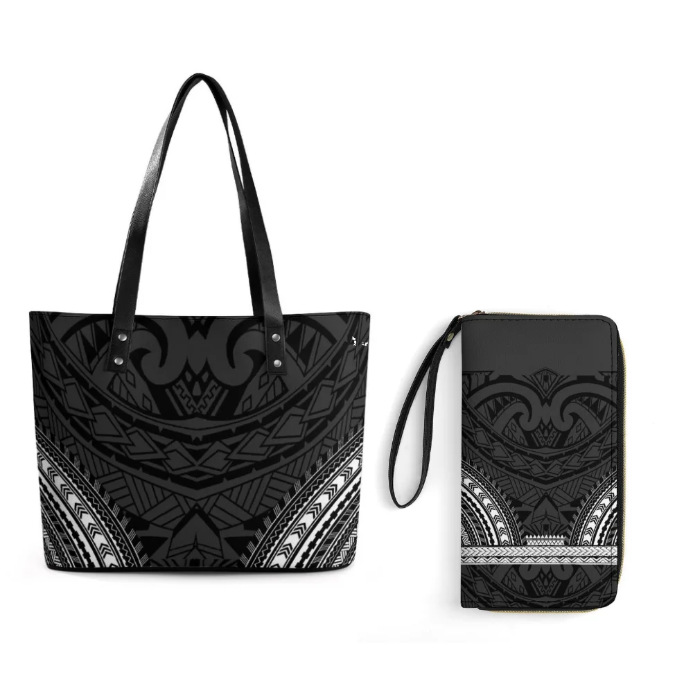 

Сумочка и кошелек с полинезийским цветочным узором. Модный новый дизайн, настраиваемый комплект сумочки и кошелька.