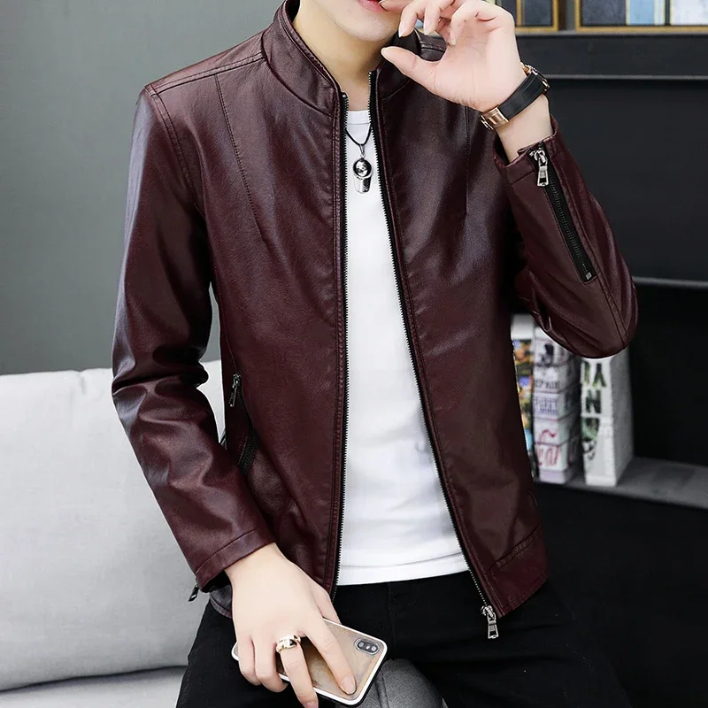 

Stand Collar Fashion Streetwear Men's Jackets Autumn Winter Casual Men Overcoat Quality New Pu Leather Motorcycle Jacket for Men
