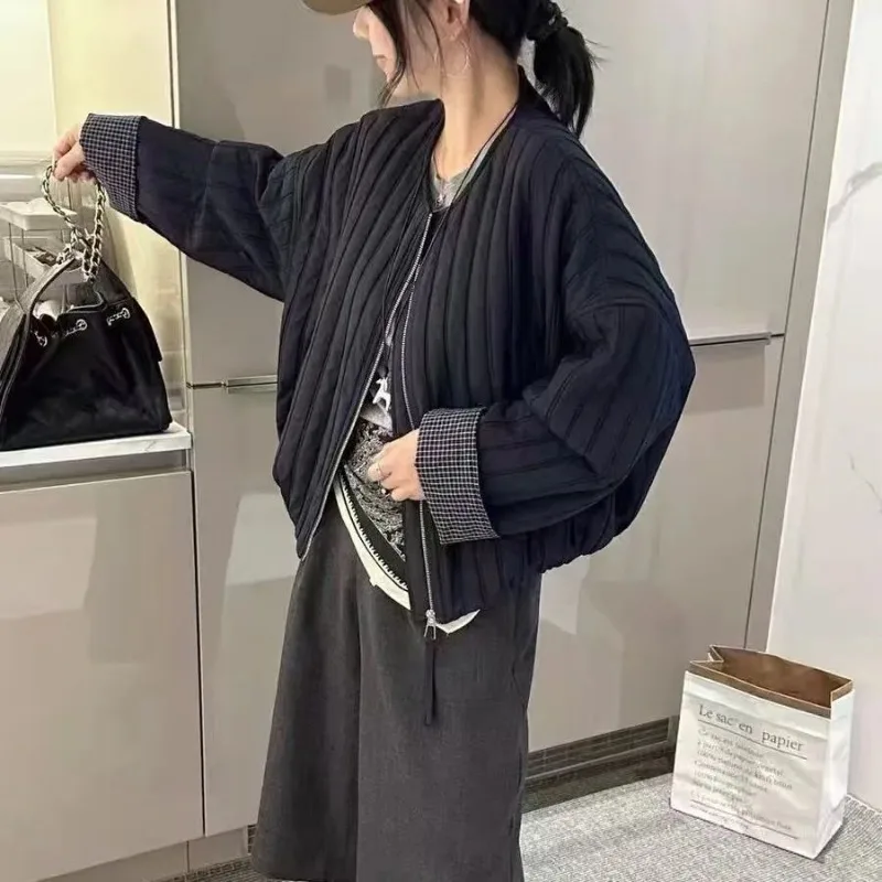 

Женская осенне-зимняя однотонная короткая свободная повседневная куртка с круглым вырезом, хлопковое пальто, топ