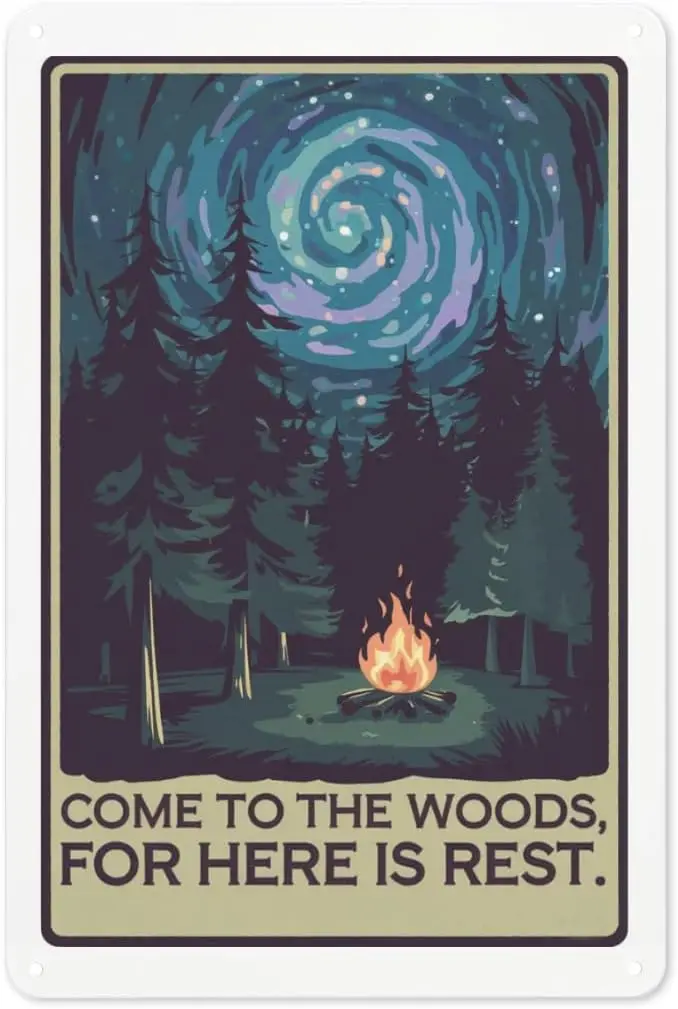 Forest Retreat Tin Sign 8X12IN Rustic Metal Wall Art for Cabin, Lodge & Nature Lover's Meditation Space sign