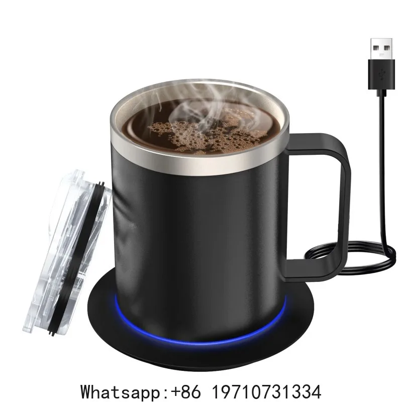 Coffee Mug Warmer with Cup and Lid Auto Heat 131-149℉ Intelligent Constant Temperature 12.3oz Double Layer Food Grade Cup Warmer