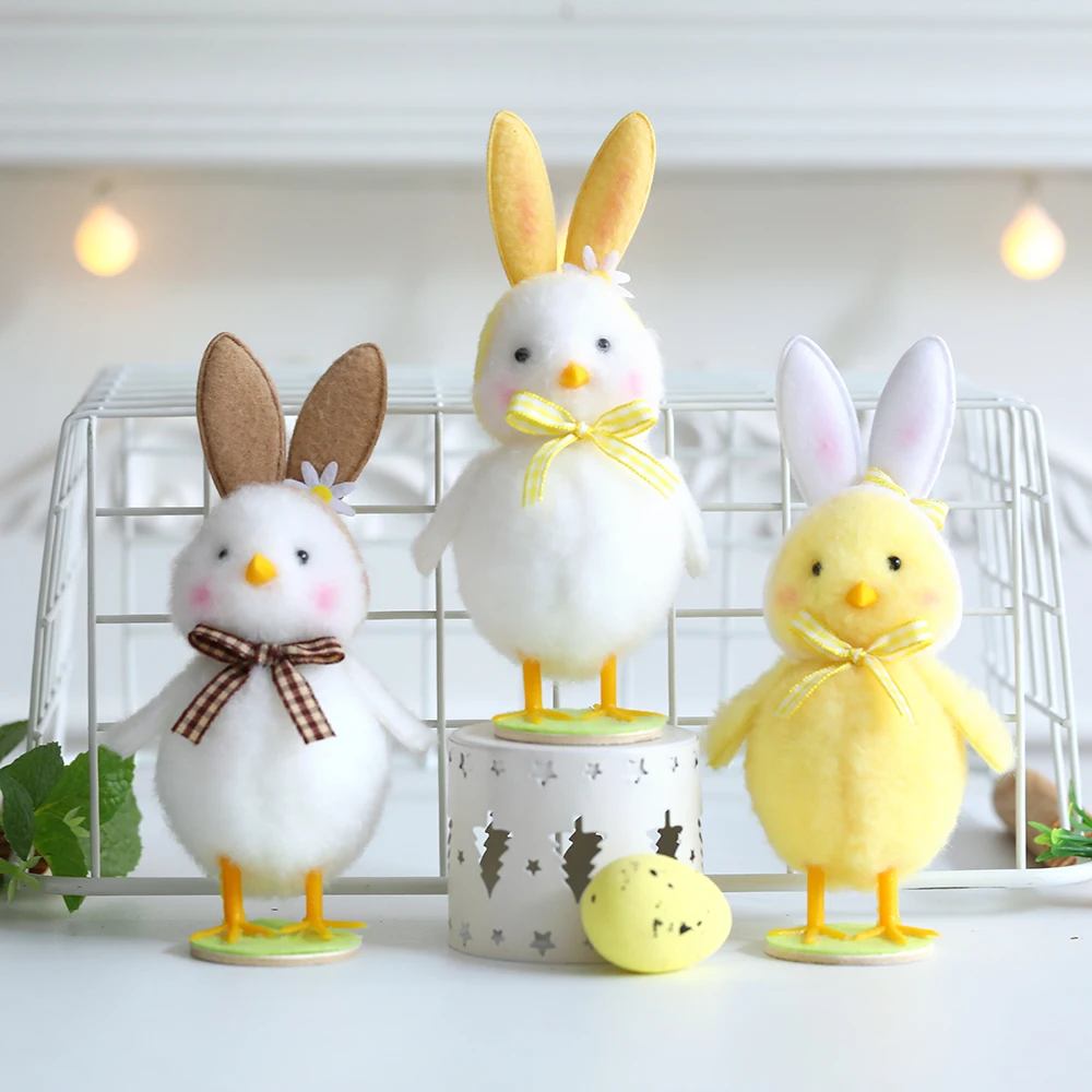 1pc Easter Bunny Ears Hat Chick Ornament Egg Shell with Chicken Easter Party Decoration Home Desktop Decor Supplies Kids Gifts