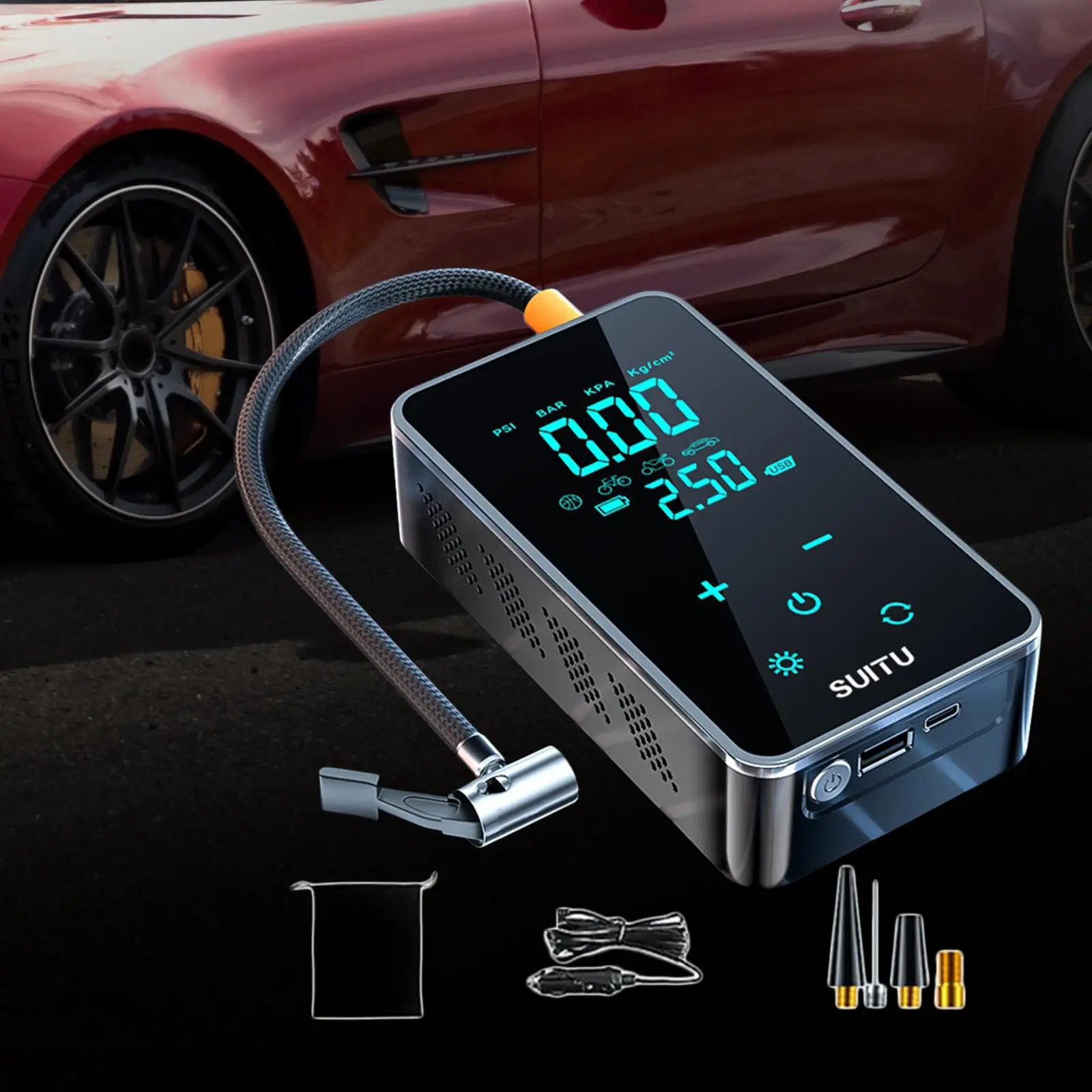 Tire Pump Tire Inflator Multifunctional Portable with Cable 5V1A 25L/Min Inflatable Bed 7.4V Mini Air Compressor Car Air Pump