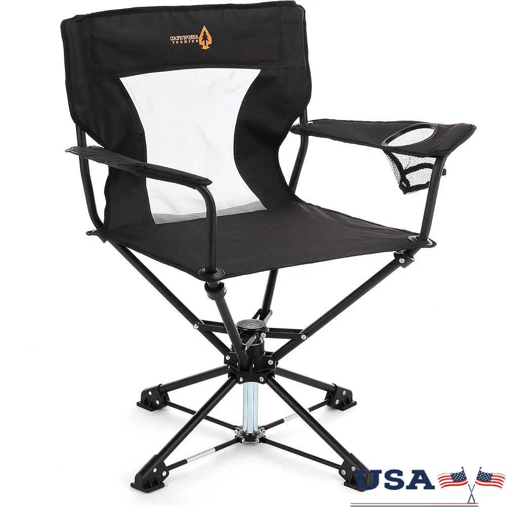 

360° Swivel Hunting Chair with Adjustable Armrests Heavy Duty Steel Frame Comfortable Mesh Seat Large Cup Holder Carry Bag
