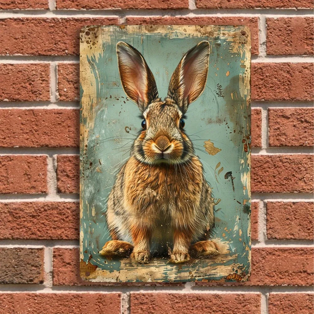 2026 Vintage Rabbit Metal Wall Art – Rustic Brown Bunny Tin Sign for Home, Bar or Office, 8x12 Inch Farmhouse Animal Decor