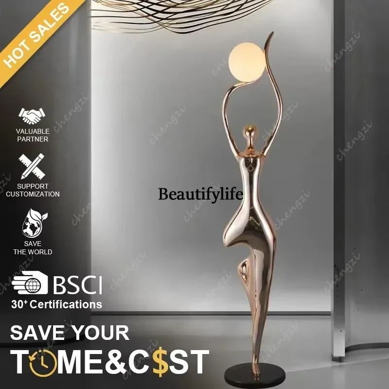 J132 TOGETHER Factory Wholesale European Girl Figure Fiberglass Statue Light High-end Hotel Lobby Vill Display Human Floor Lamp
