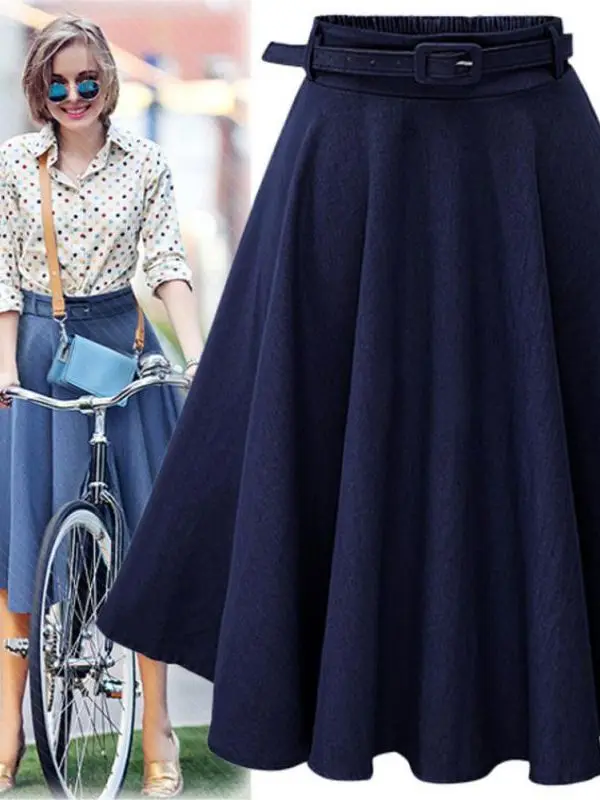 Cintura alta a linha versátil saia solta casual comprimento médio fibra de poliéster senhoras rua sle f corpo semi-noite roupas