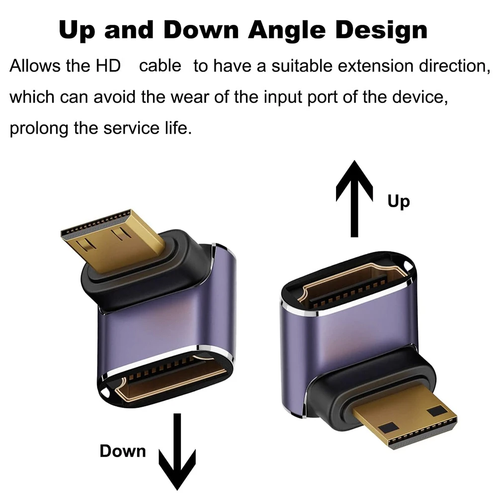 Mini-HD to HD2.0 8K UHD 48Gbps 90 Degree Up/Down/Left/Right Angle Adapter for Laptop Tablet Camera Camcorder HDTV Monitor