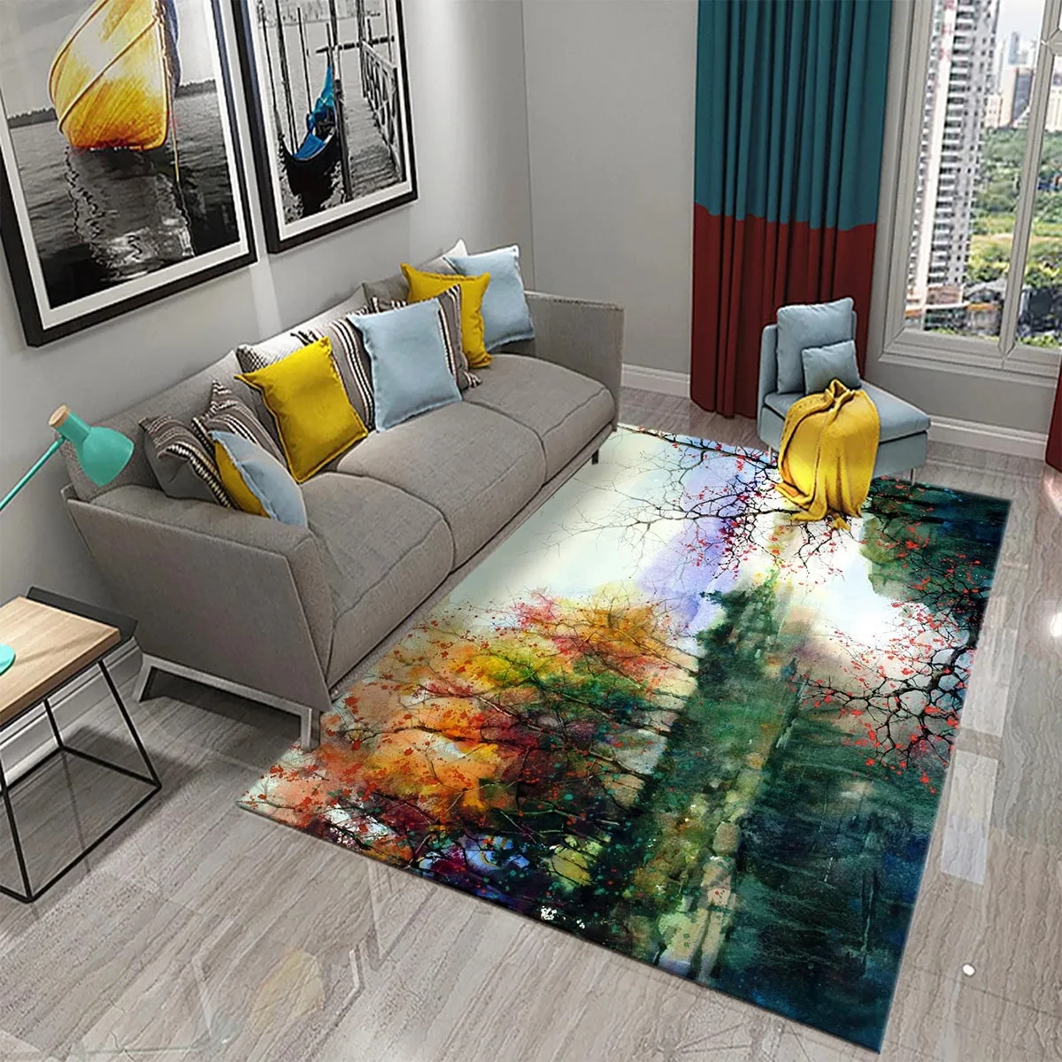 3D Color Vintage Landscape Oil Painting Print Carpet for Kitchen Living Room Bedroom Non-slip Absorbent Home Decor King Carpet