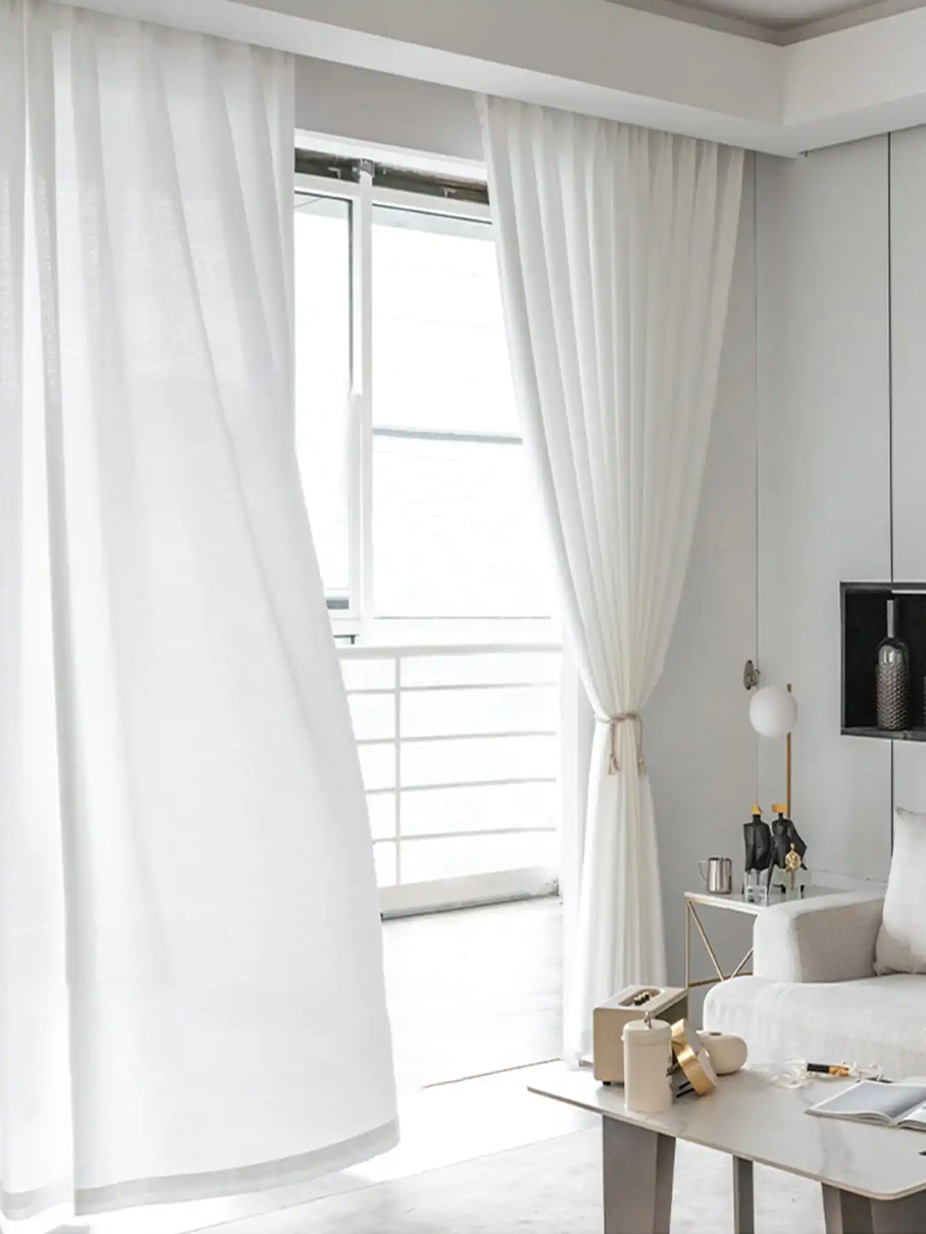 White Thicken  sun screens Sheer Curtain Opaque for bedroom Window Living room balcony hemp  Grommet Window curtain