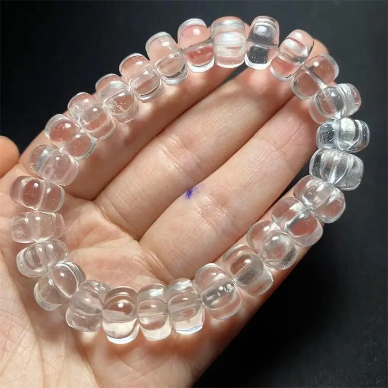 

12MM Natural Clear Quartz Pumpkin Bead Bracelet Gemstone Fashion Crystal Healing For Women Jewelry Wrist Gift 1PCS