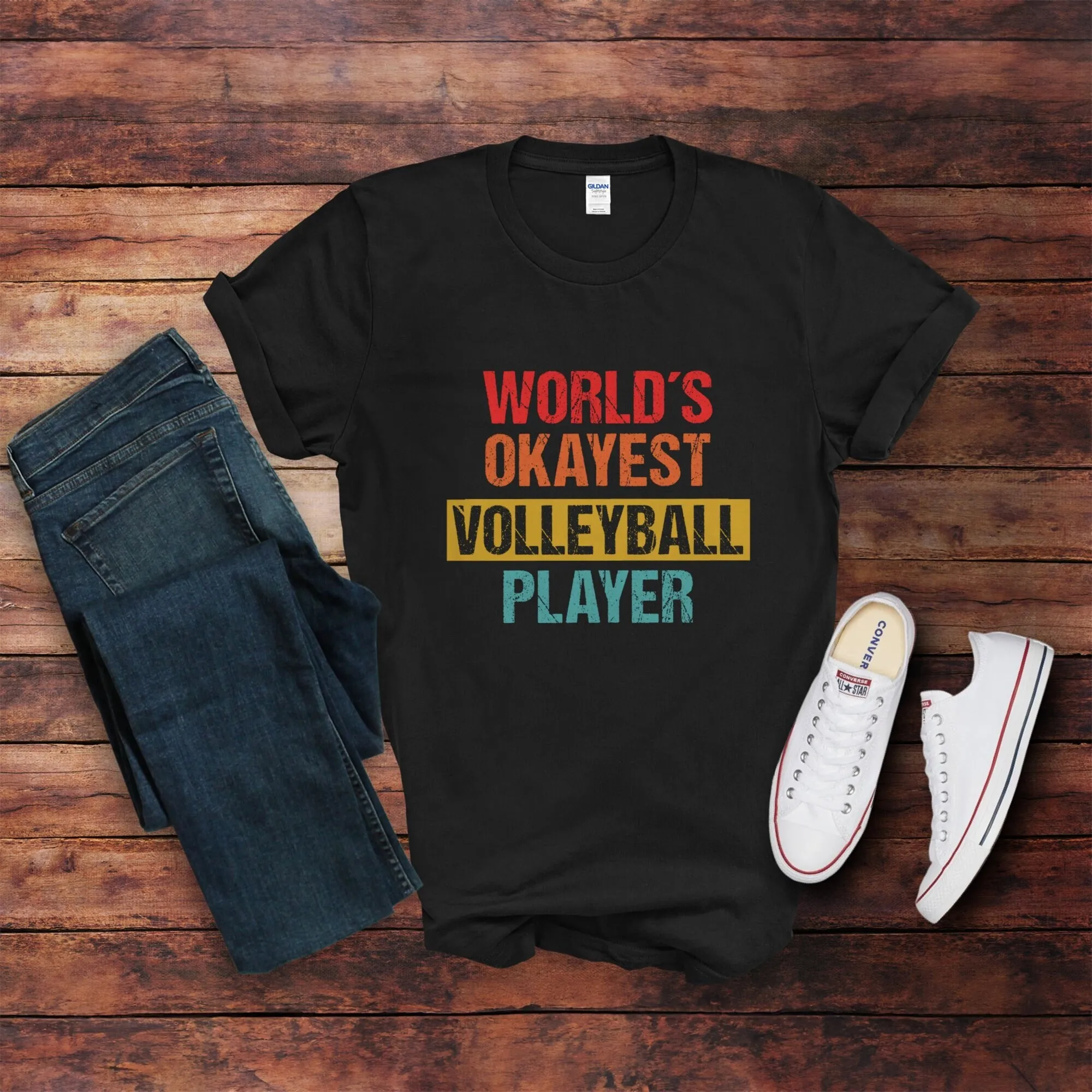 Funny Volleyball T Shirt World'S Okayest Player Casual Sports Lover Cozy Sweat