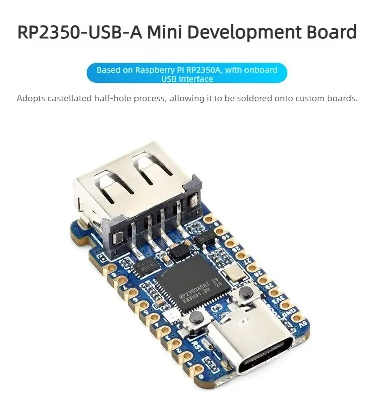 RP2350A Mini Development Board USB Type-A Plug-and-Play Dual-Core 150MHz for DIY