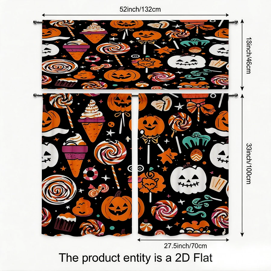 Halloween Fall Kitchen Curtains, Candy Ice Cream Pumpkin, Digital Print, Kitchen Dining Room, Rod Pocket Polyester, Home Decor