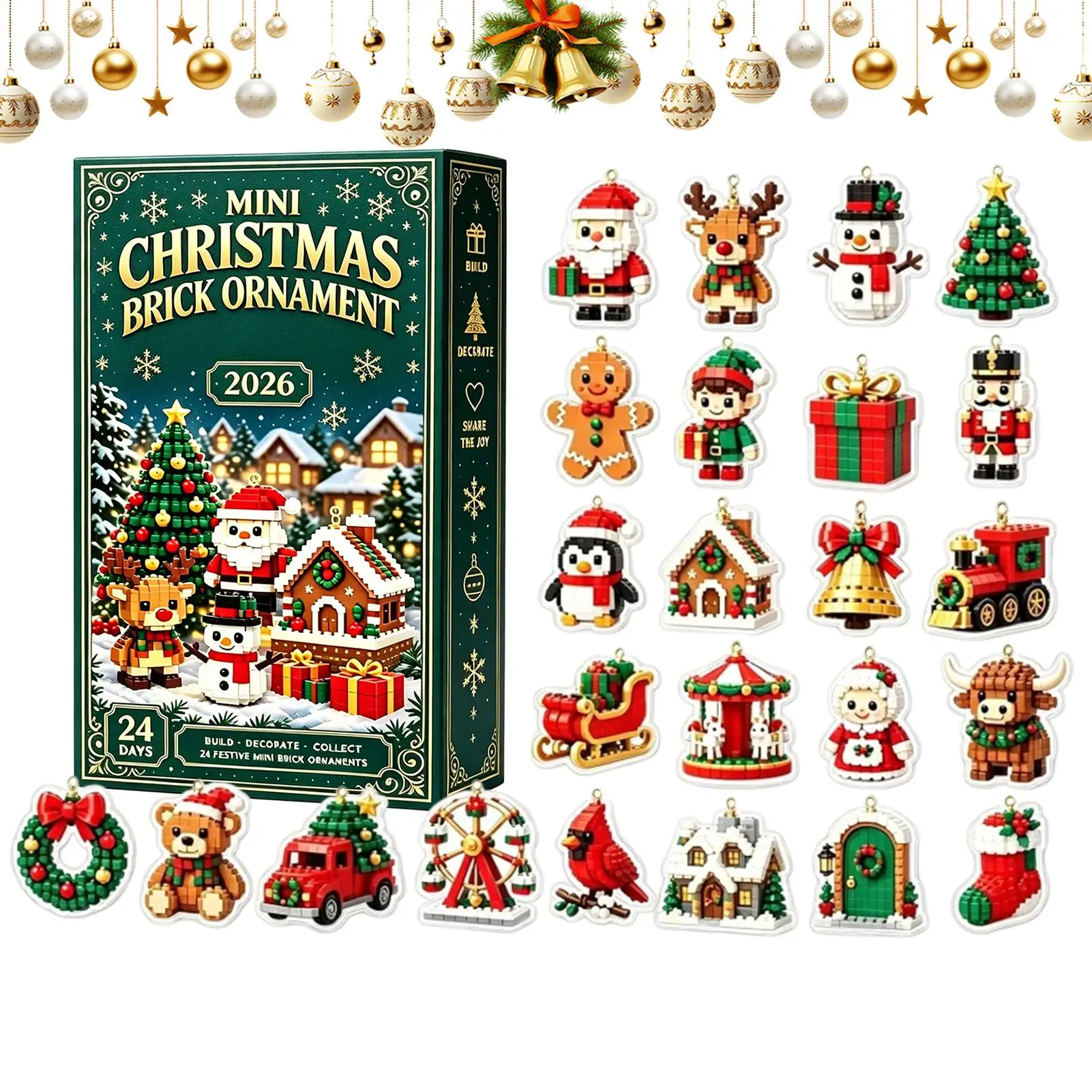 2D acrylic Christmas Advent Calendar 24 Days Mini Brick Ornaments DIY Building Blocks Countdown Gift Box Xmas Home Decor