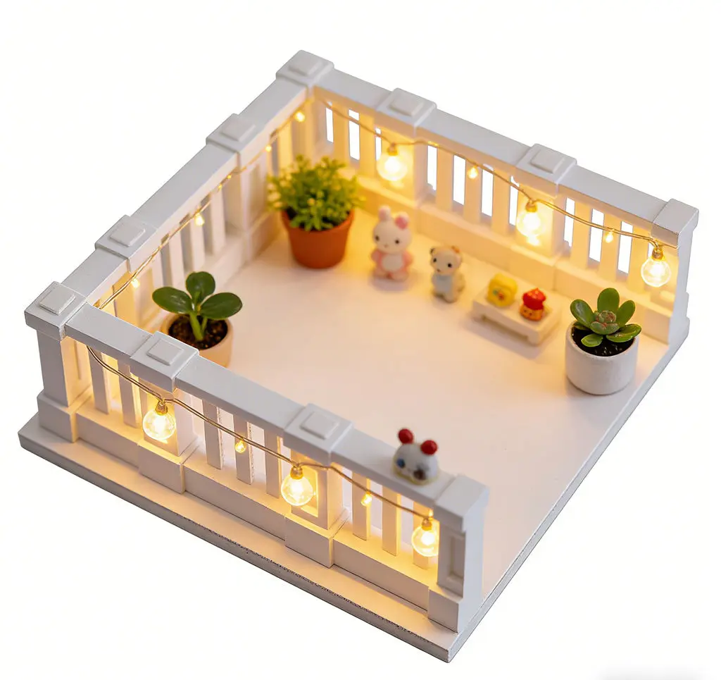 12 Dollhouse Miniature European Style Balcony Platform Terrace Base for DIY Diorama Scene Photography Props