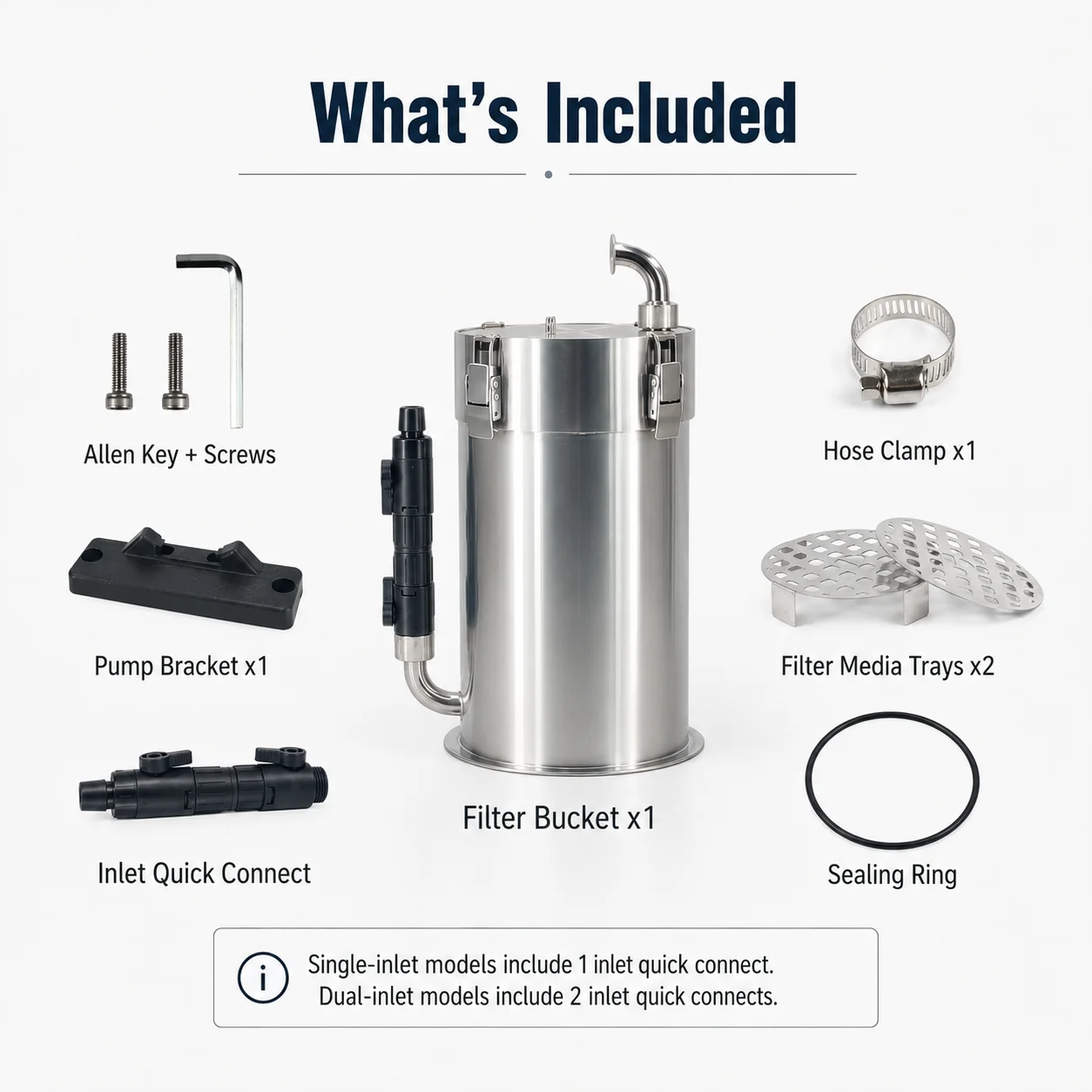 304 Stainless Steel Aquarium Filter Bucket External Canister Prefilter Single Dual Inlet Single Outlet Fish Tank Filtration