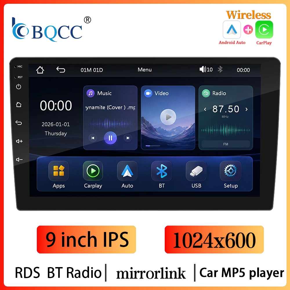 BQCC 2 Din 9 Inch Universal MP5 Car Radio FM AM RDS Mirror Link Bluetooth Wired Wireless CarPlay Android Auto Multimedia Player image 3