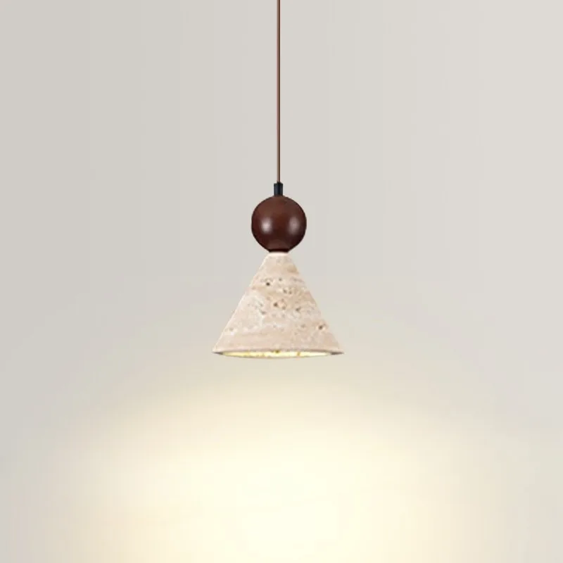 Japandi Minimalist Pendant Light Natural Travertine Limestone E27 Wood Accent Warm Light for Home Office Study