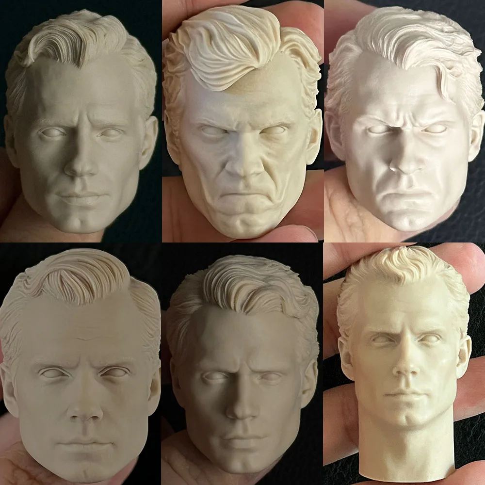 Unpainted Head Carving 1/6 Scale Superman Henry Cavill White Head Sculpture Model for 12in Action Figure DIY