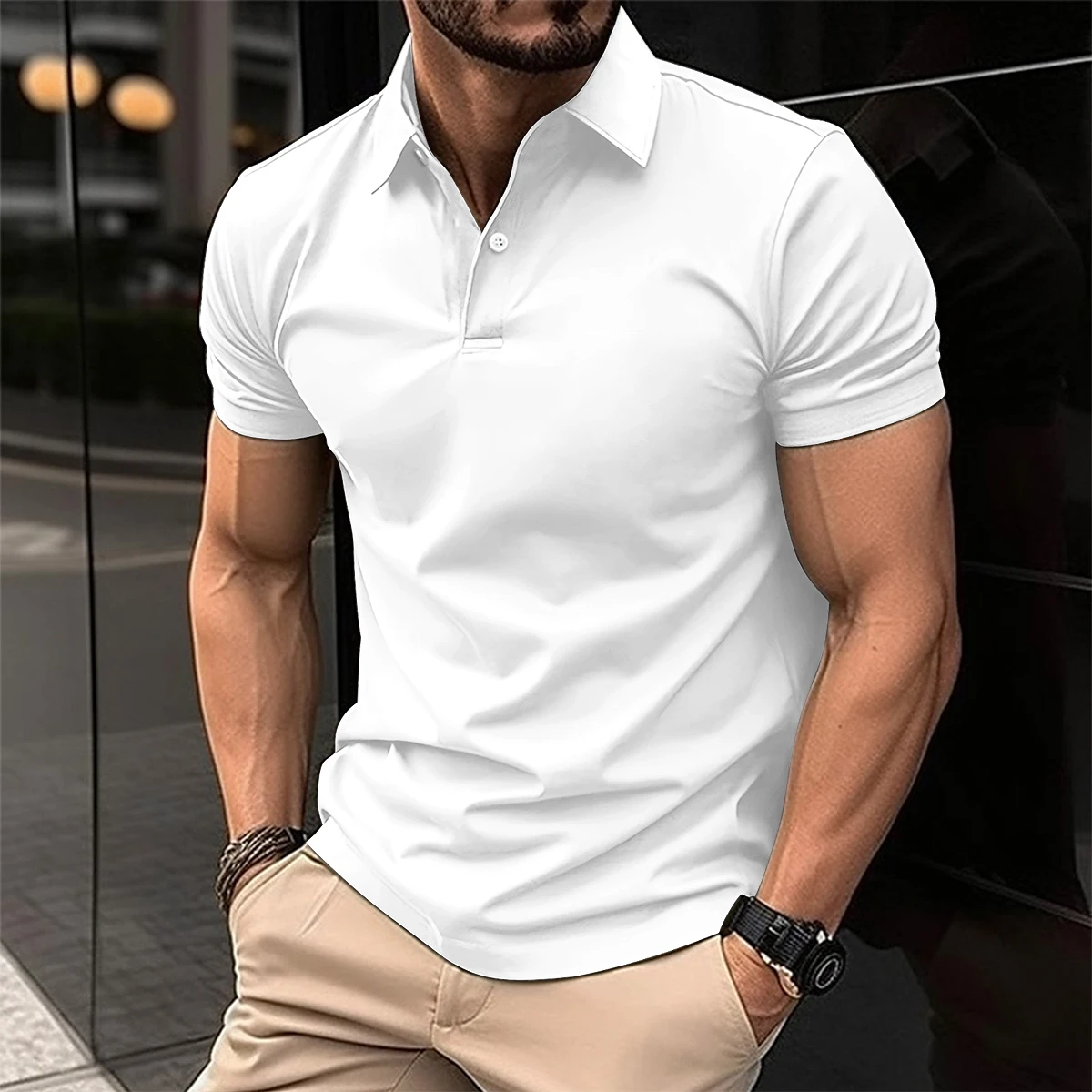 Polo de manga corta para hombre, camisa Polo con botones y cuello vuelto, Top de Color puro, ropa informal cómoda para verano, superventas