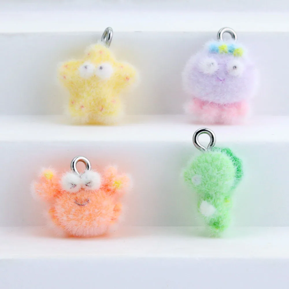 

4Pcs Flocking Crab Seahorse Starfish Octopus Pendants Underwater World DIY Phone Keychain Bag Pendant Materials