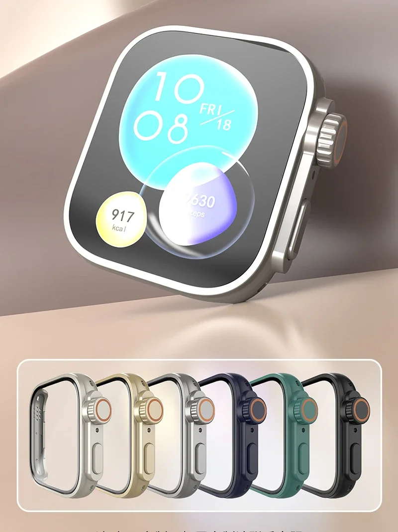 Change To Ultra Hülle für Huawei Watch Fit 3 4 4Pro, gehärtetes Glas, Displayschutzfolie für Huawei Fit4 Fit3, Upgrade auf Ultra 2