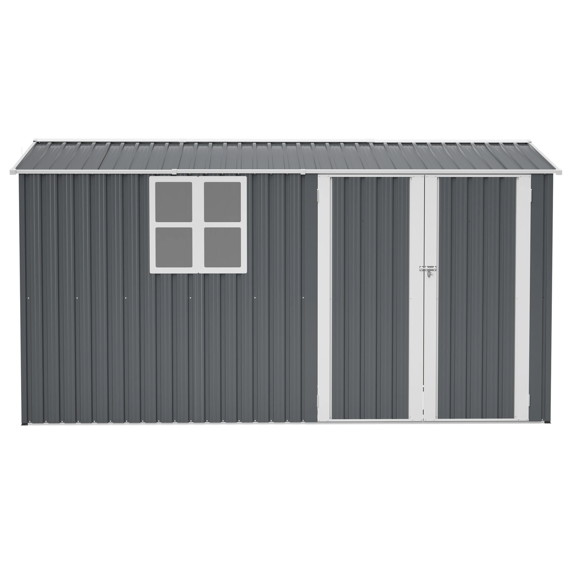 

8x12 FT Heavy-Duty Steel Outdoor Storage Shed with Window, Hinged Gray Doors & 4 Air Vents for Backyard/Garden/Patio