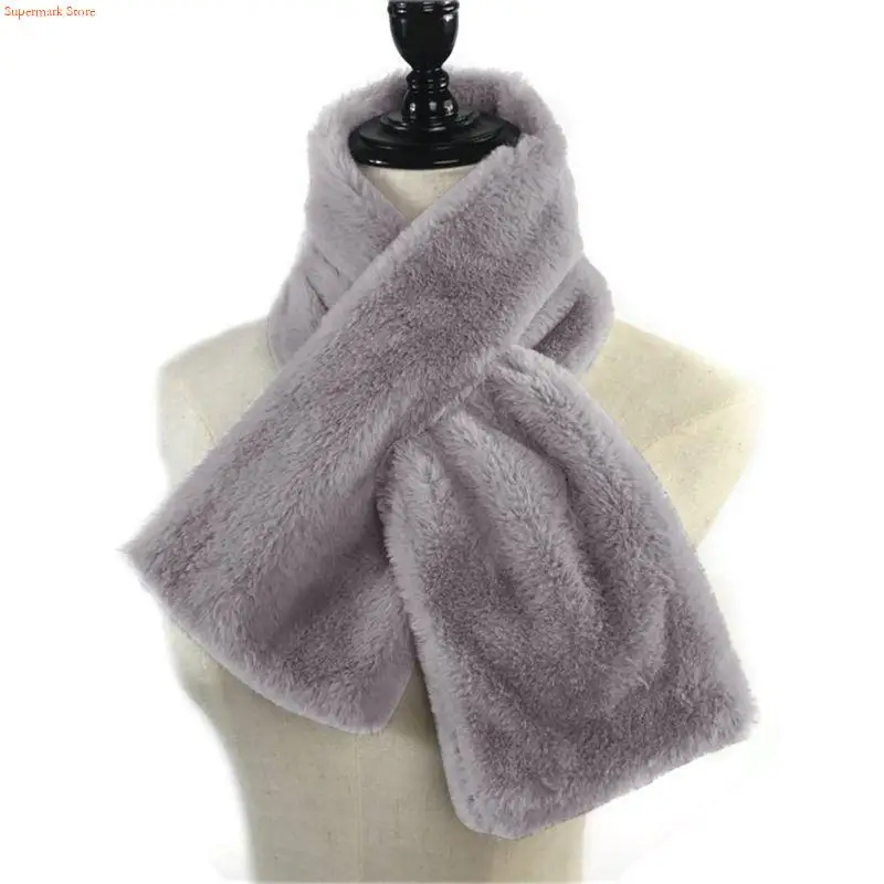 Q5WE Winter Scarf Crucifix Tie Collar Fur Plush Shawl Wrap Neck Warmer for Wo