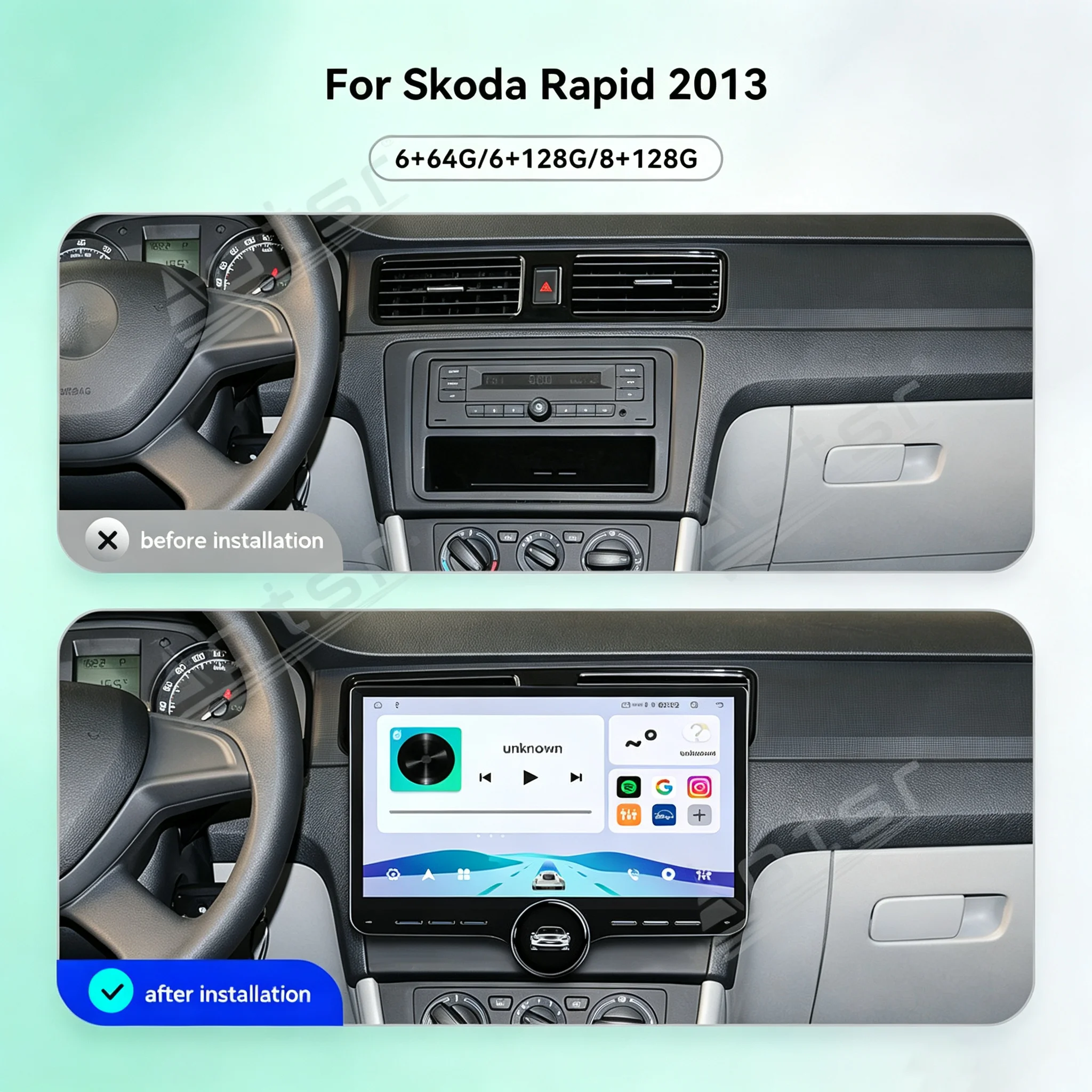 11.5 Inch Screen Android 15 Car GPS Multimedia Player For Skoda Rapid 2013 Navigation Wireless CarPlay Radio Audio Stereo
