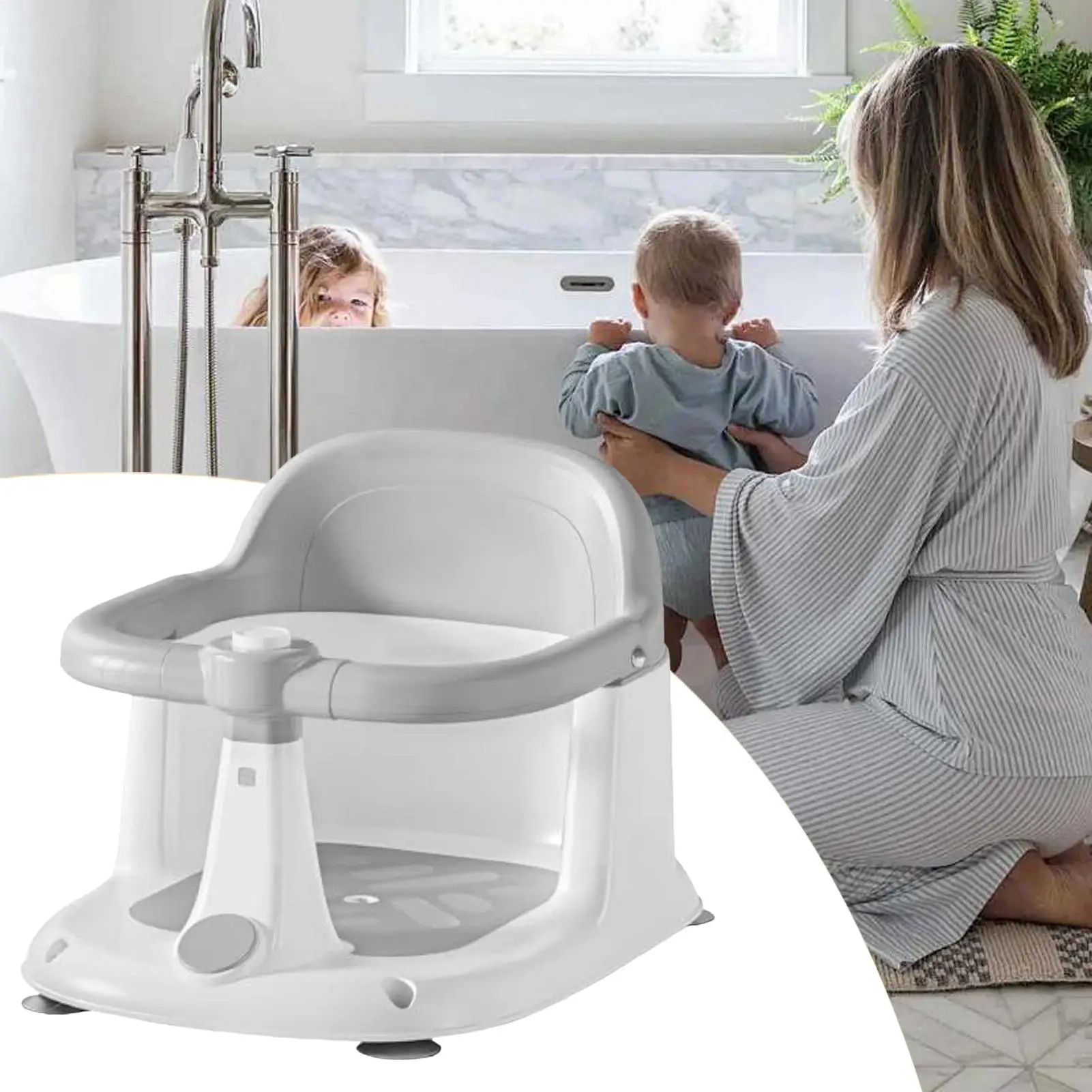 Sitting Bath Seat For Baby Sit Up Portable Toddler Bathing Chair Quick-Drain Baby Bath Support Non-Slip Seat For 1-3 Years Old