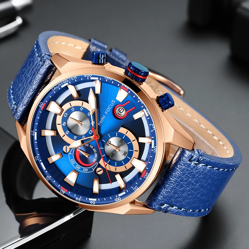 

MINI FOCUS 2026 Chronograph Quartz Watches Men Fashion Luxury Leather Strap Wristwatch Casual Waterproof Luminous Watch Man