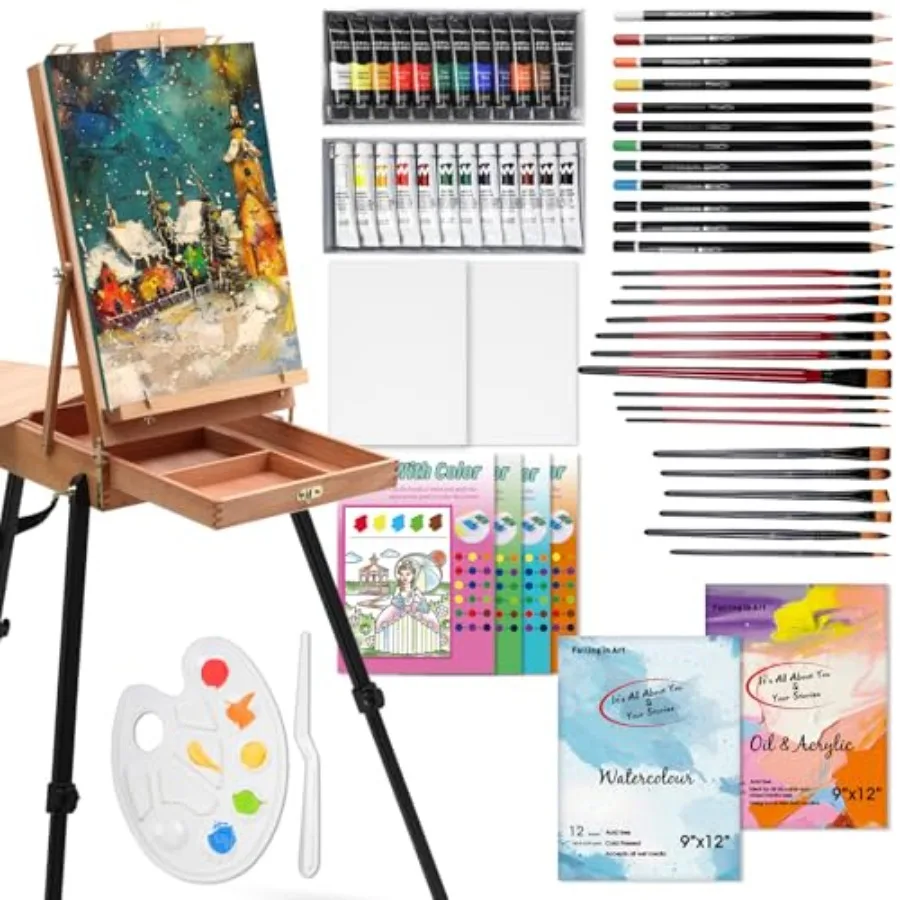 

Универсальный набор для художников с французским мольбертом, 63 предмета, стартовый комплект художественных принадлежностей для профессиональных художников, включая акварель и...