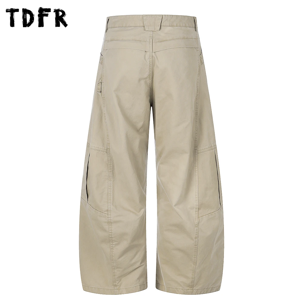 Multi-Pocket Scimitar Pants Mens Pleated  Solid Color Retro Safari Style Baggy Wide Leg Cargo Trousers Man