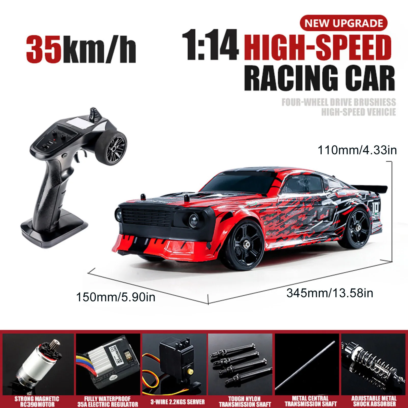 سيارة تحكم عن بعد بمقياس 1:14 2.4 جيجا هرتز 35 كم/ساعة عالية السرعة 4WD سيارة الانجراف الكهربائية للأطفال والكبار سيارة سباق بجهاز تحكم عن بعد مع #1