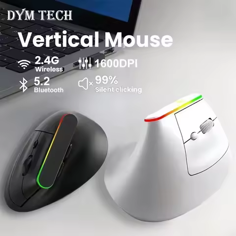 Dual Mode RGB Vertical Mouse 2.4G Wireless Bluetooth Mouse Ergonomic Mice Rechargeable Silent Mouse for PC Laptop Desktop