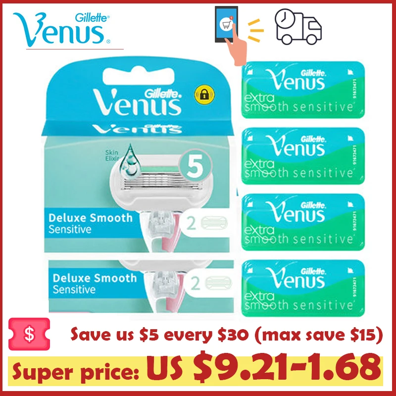 Gillette Venus Razor Blades Aloe 5 Layers Shaving Blades Suitable for Sensitive Skin 2pcs Soap Bar Suit for All Venus Holders