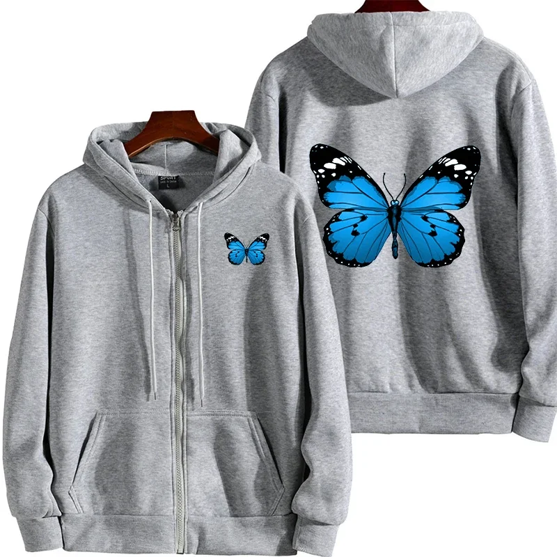 Dámský kabát s motýlím potiskem, ležérní mikina s kapucí a zipem, sportovní běžecké oblečení, výprodeje, všestranná dámská bunda - náhled 3