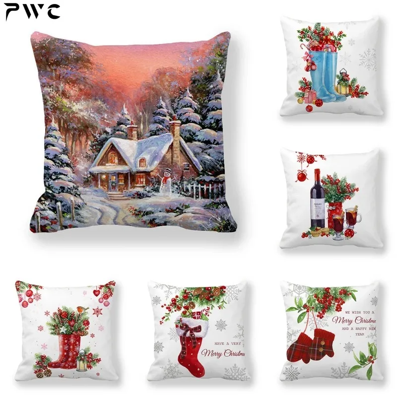 

Christmas decoration Santa Claus snowman printed cushion cover for home living room sofa pillowcase 45x45cm