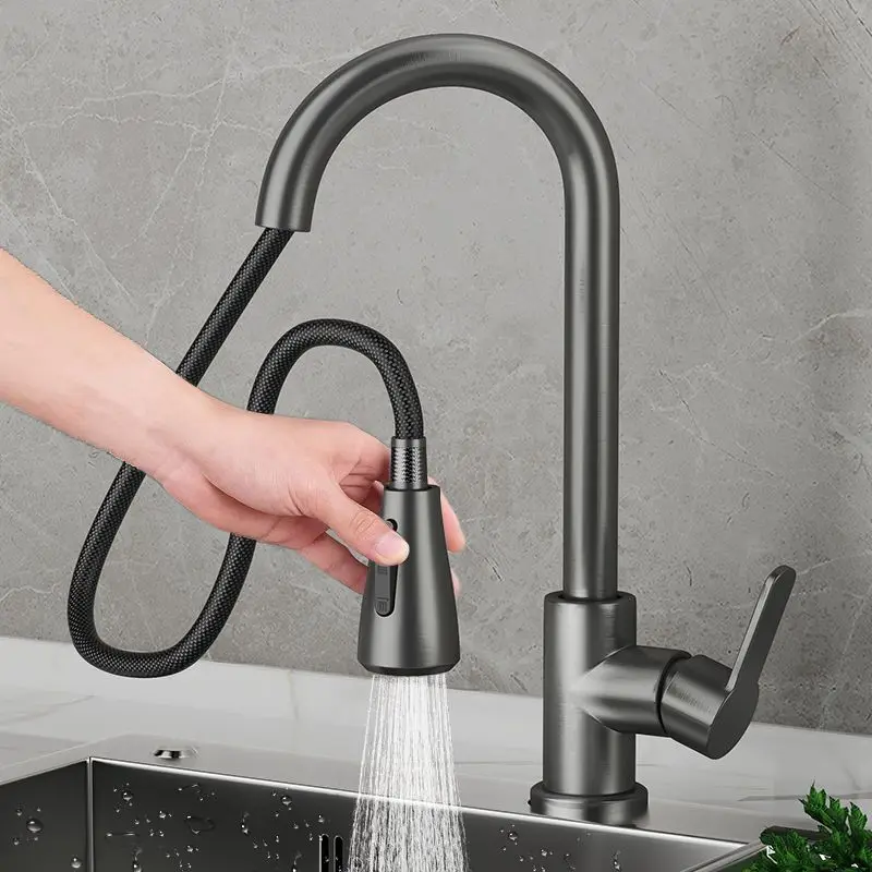 Pull kitchen faucet cold and hot water dual purpose splash proof faucet fast heating household wash basin faucet